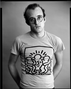 foto van Keith Haring in zwart wit