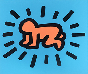 Het kunstwerk radiant baby van Keith Haring uit 1990